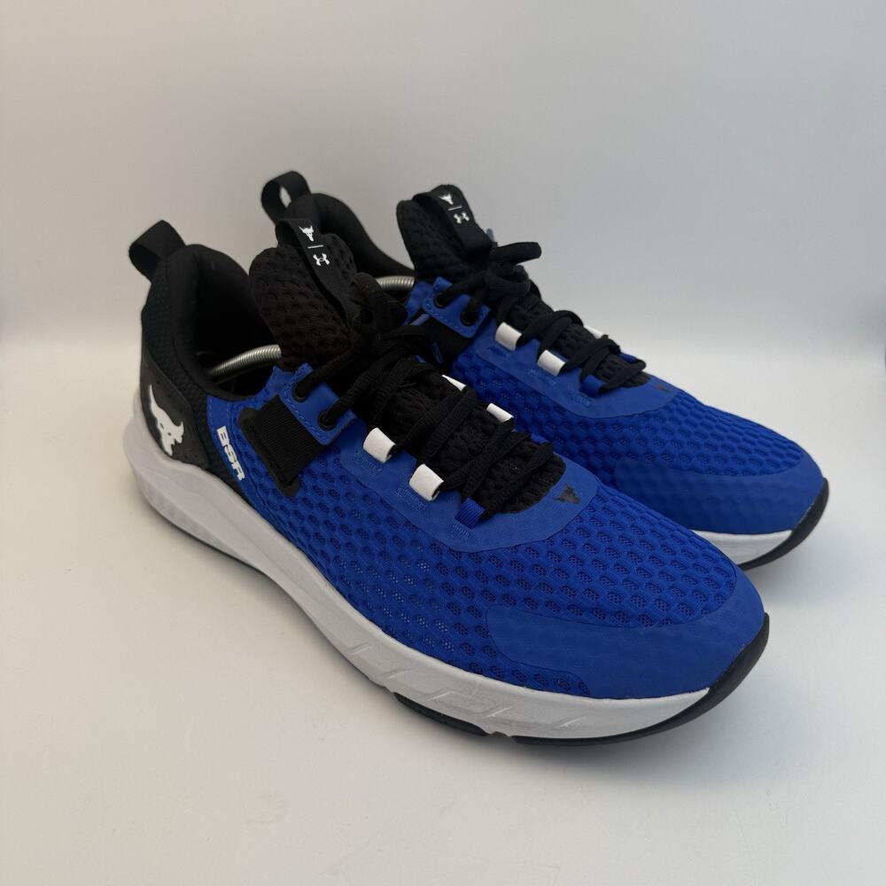 Mens Under Armour Sz 13 Project Rock BSR 3 Shoes Gym Workout Blue, Black, White